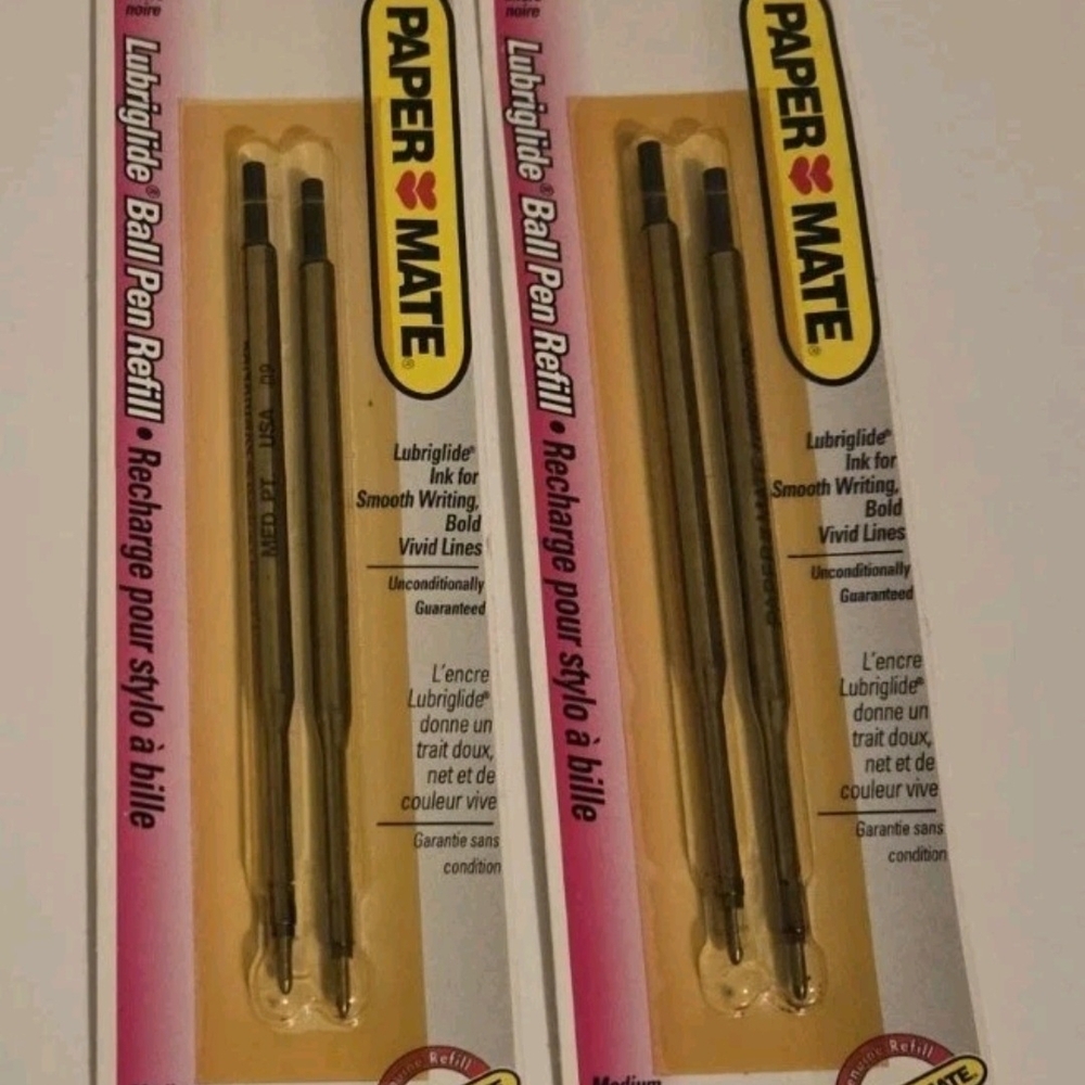 Paper Mate Lubriglide Ball Pen Refill Black Ink Medium Point Vtg Lot Of 2 NOS